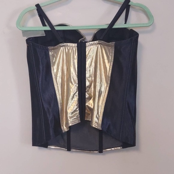 5. Fine Lines 4-Way Convertible Bustier Bra Corset Metallic Gold Black 38E - Picture 3 of 8